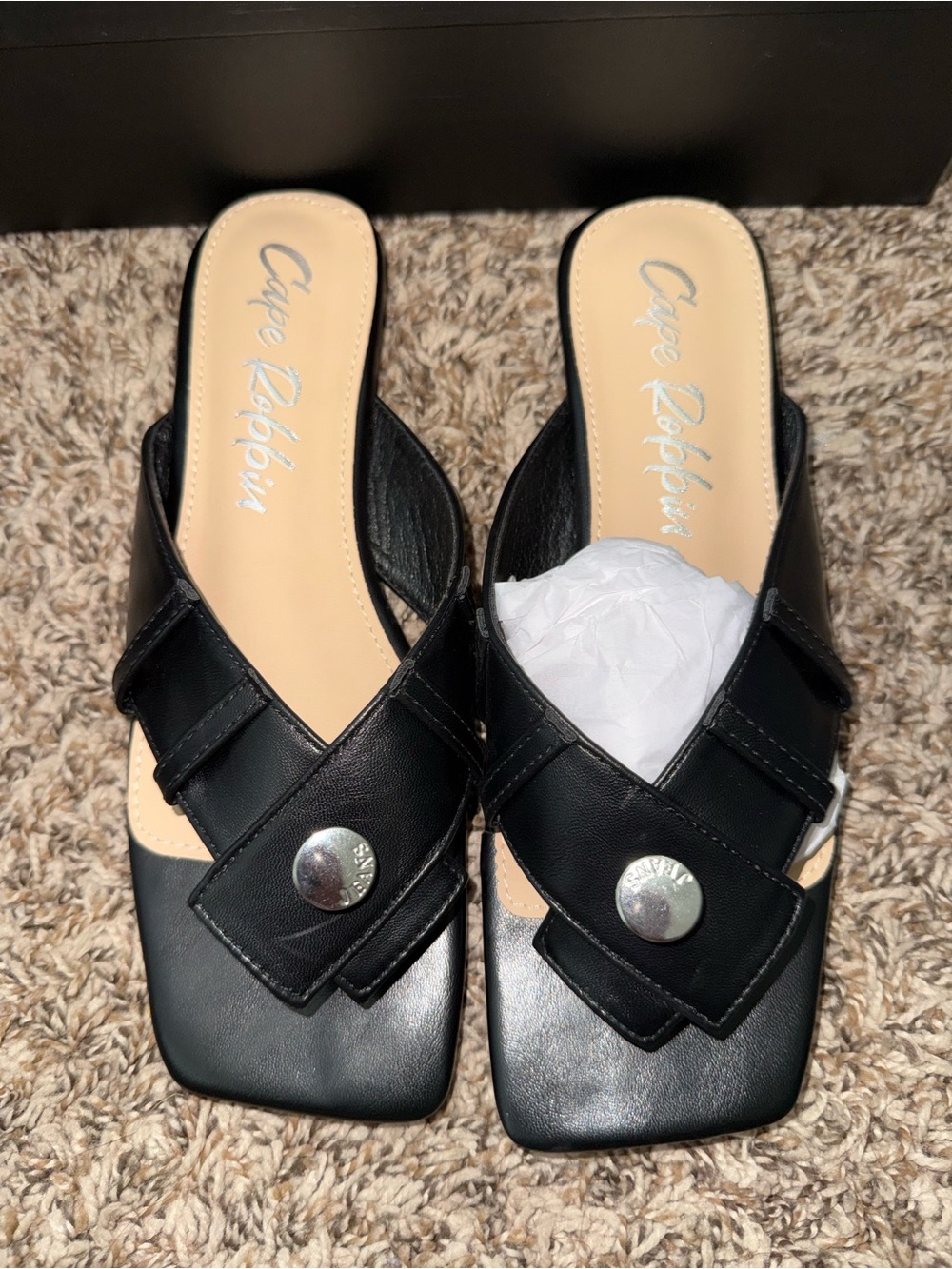Cape Robbin Black Faux-leather Jean Sandals